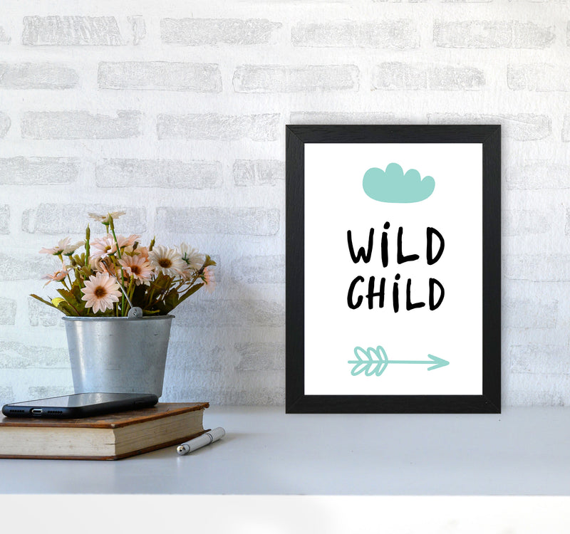 Wild Child Mint And Black Framed Nursey Wall Art Print A4 White Frame
