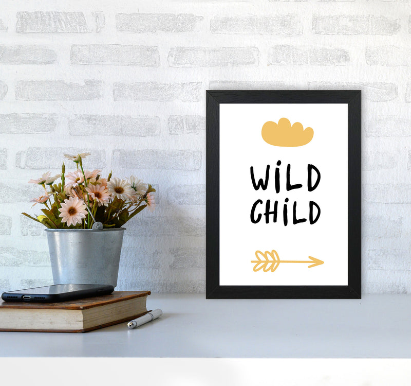 Wild Child Mustard And Black Framed Nursey Wall Art Print A4 White Frame