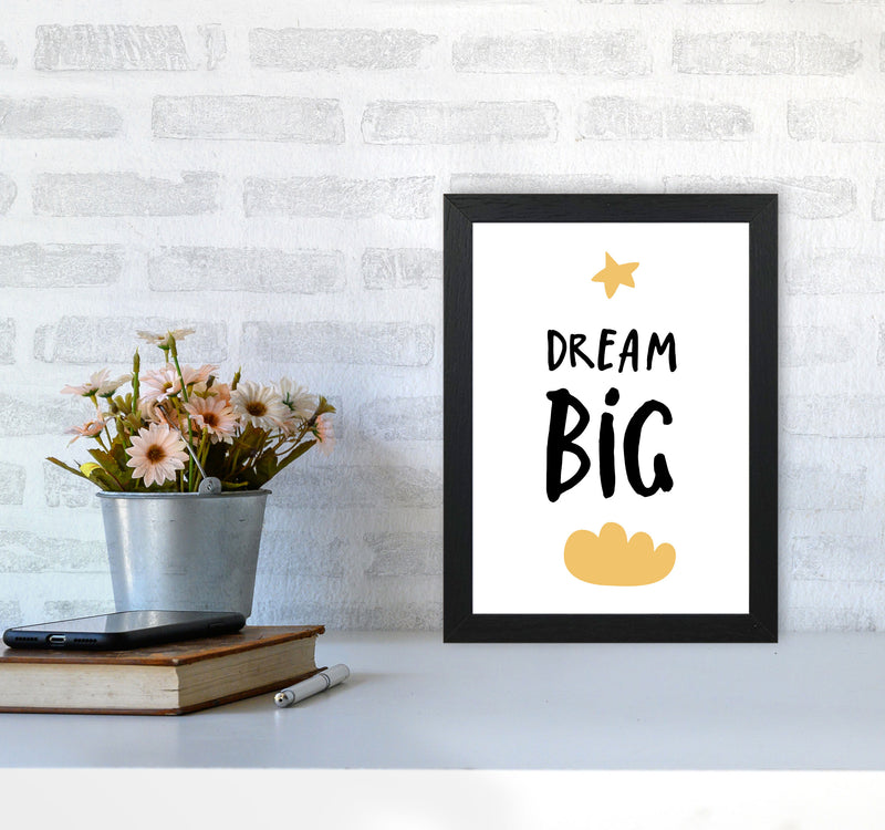 Dream Big Yellow Cloud Framed Typography Wall Art Print A4 White Frame