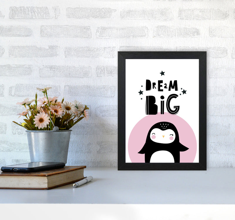Dream Big Penguin Framed Nursey Wall Art Print A4 White Frame
