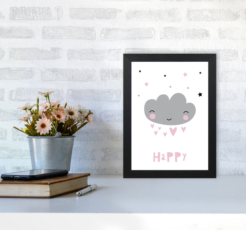 Happy Cloud Framed Nursey Wall Art Print A4 White Frame