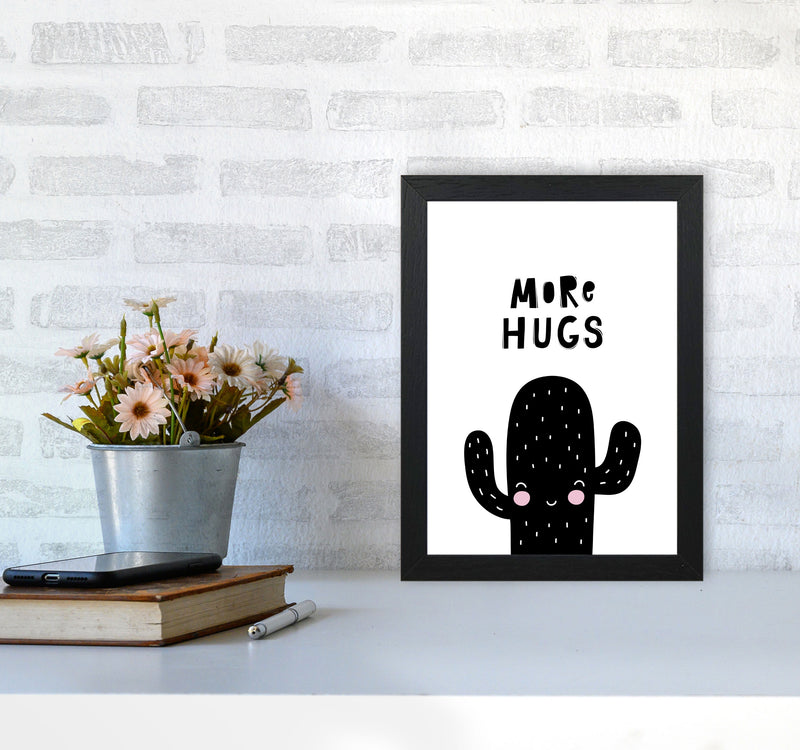 More Hugs Cactus Framed Typography Wall Art Print A4 White Frame
