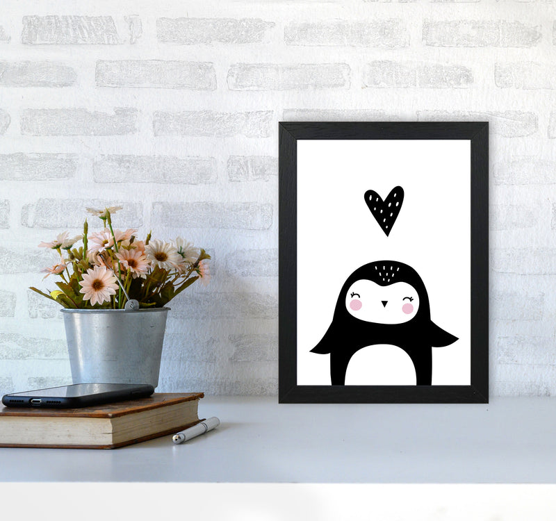 Penguin And Heart Modern Print Animal Art Print A4 White Frame