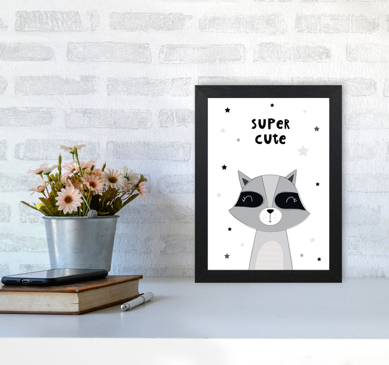Super Cute Raccoon Framed Nursey Wall Art Print A4 White Frame