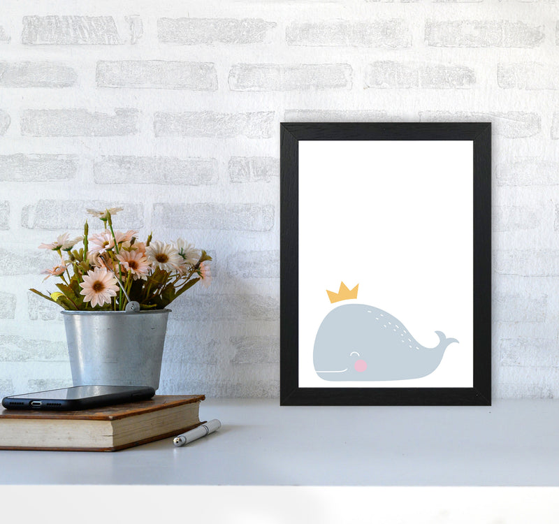 Whale With Crown Framed Nursey Wall Art Print A4 White Frame