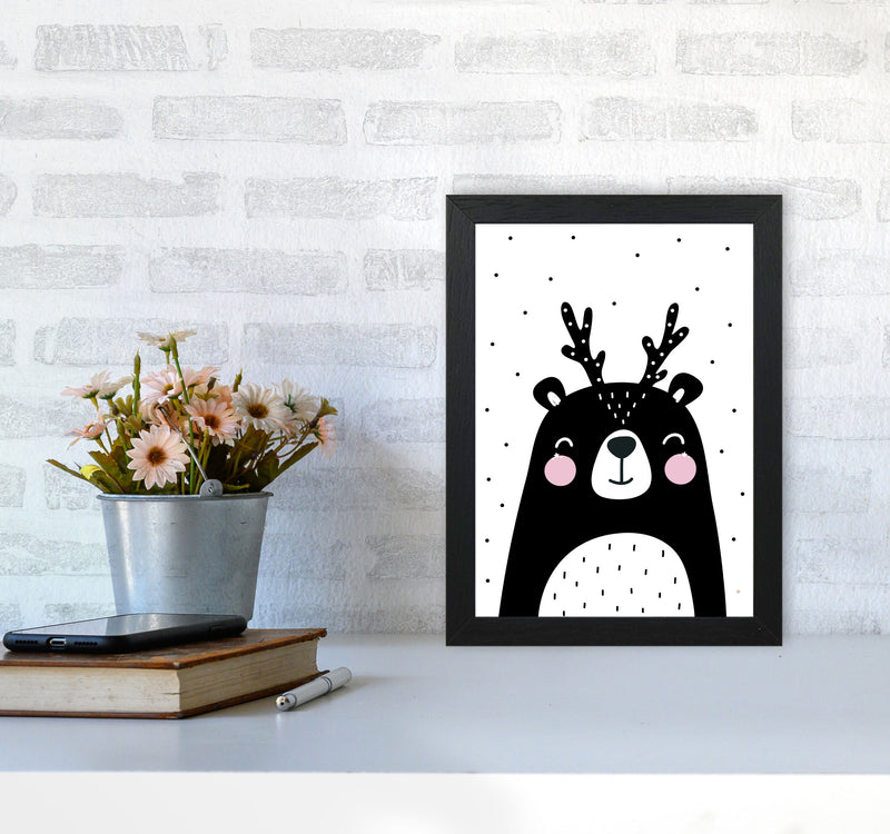 Black Bear With Antlers Modern Print Animal Art Print A4 White Frame