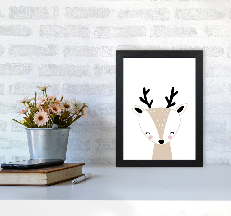 Scandi Beige Deer Framed Nursey Wall Art Print A4 White Frame