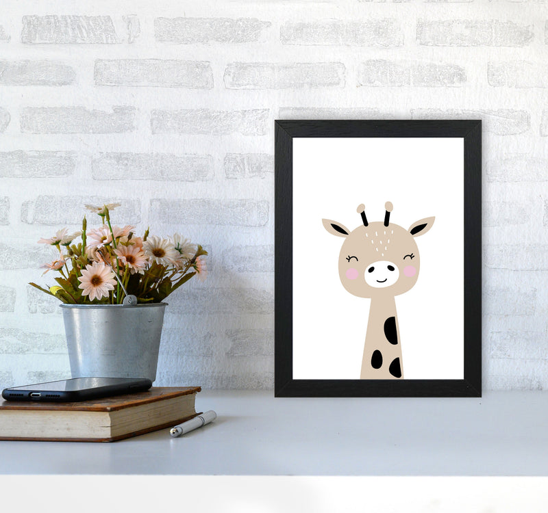 Scandi Brown Giraffe Framed Nursey Wall Art Print A4 White Frame
