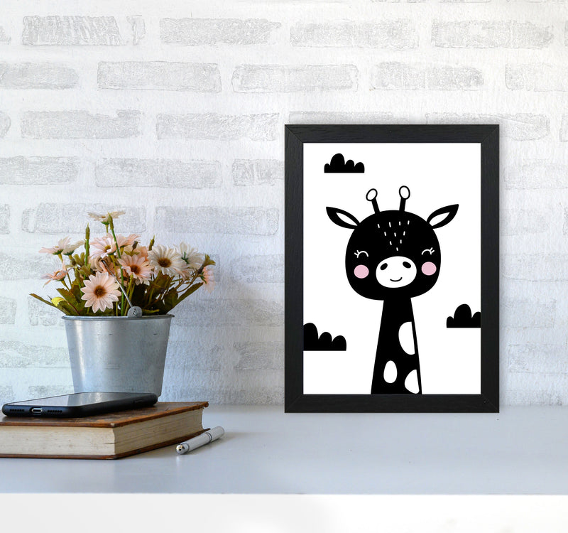 Scandi Black Giraffe Framed Nursey Wall Art Print A4 White Frame
