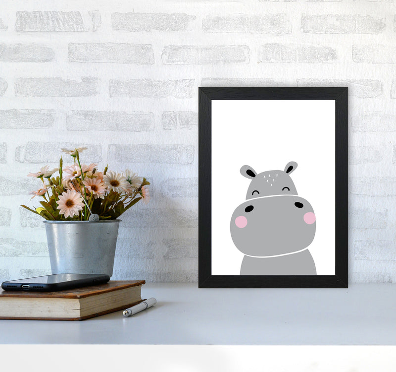 Scandi Hippo Framed Nursey Wall Art Print A4 White Frame