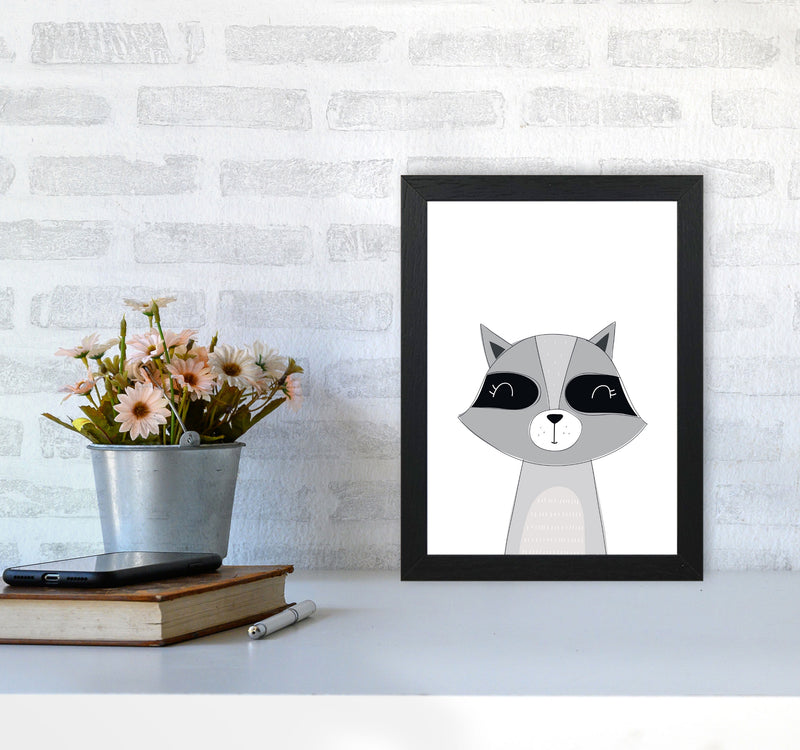 Scandi Raccoon Framed Nursey Wall Art Print A4 White Frame