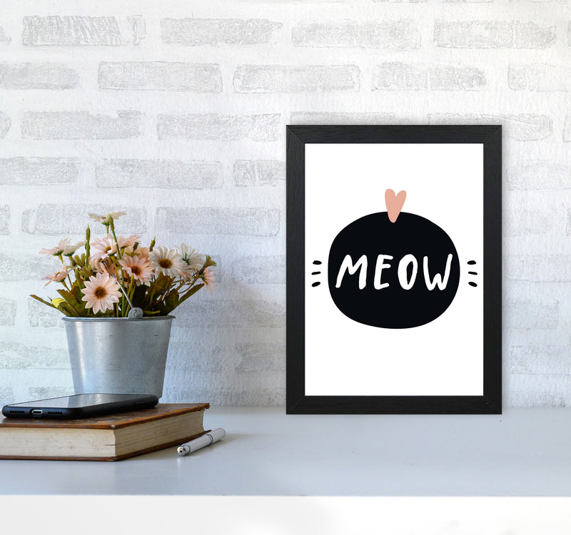 Meow Framed Typography Wall Art Print A4 White Frame