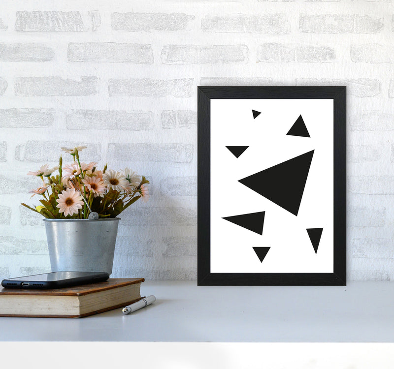 Black Abstract Triangles Modern Print A4 White Frame