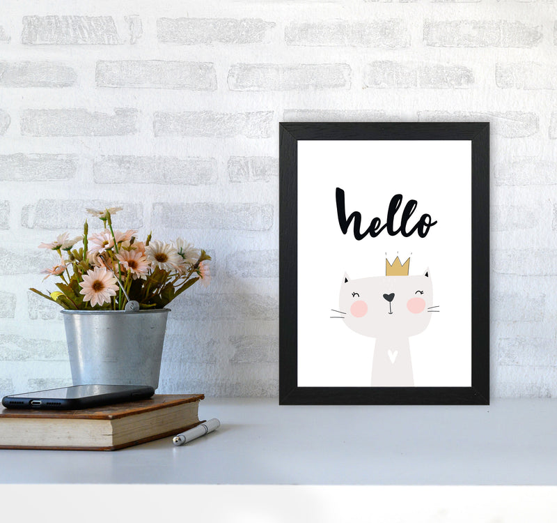 Hello Scandi Cat Modern Print Animal Art Print A4 White Frame