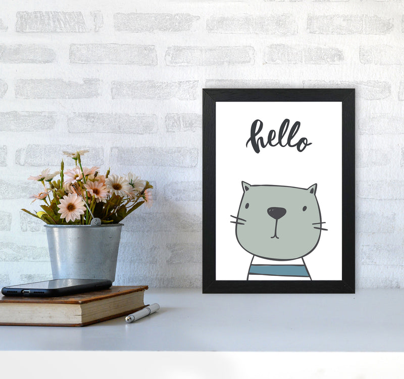 Hello Cat Modern Print Animal Art Print A4 White Frame