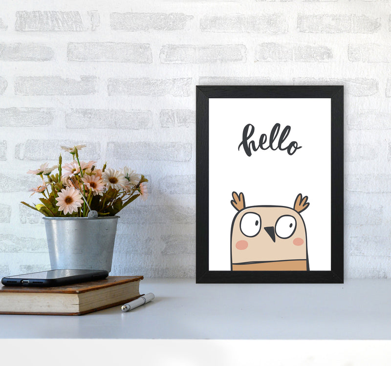 Hello Owl Modern Print Animal Art Print A4 White Frame
