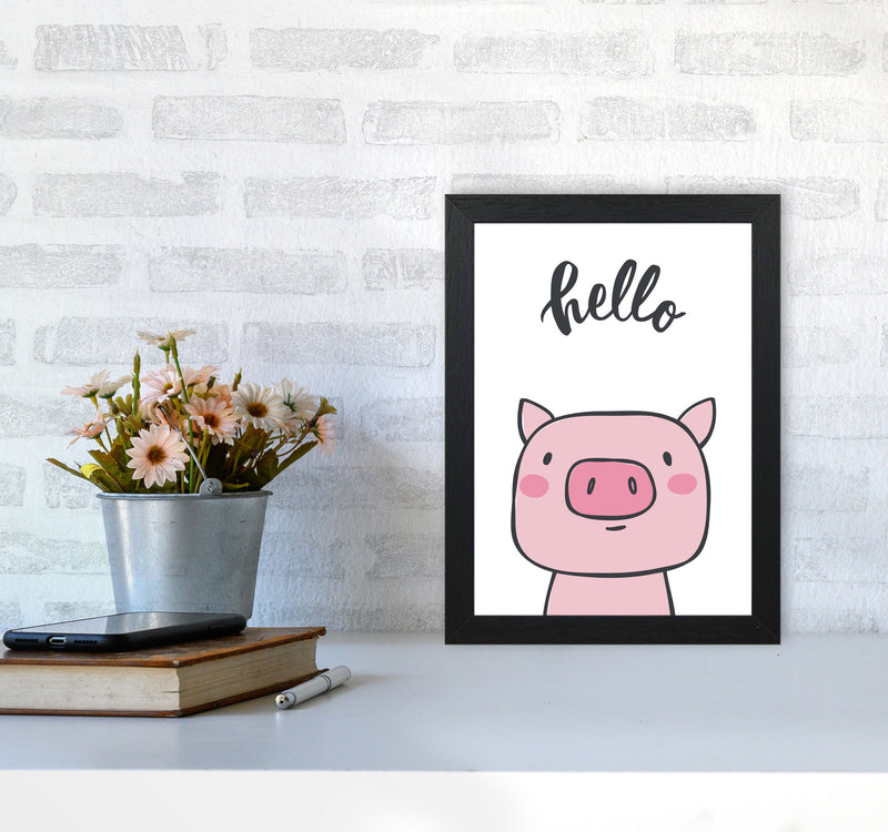Hello Pig Modern Print Animal Art Print A4 White Frame