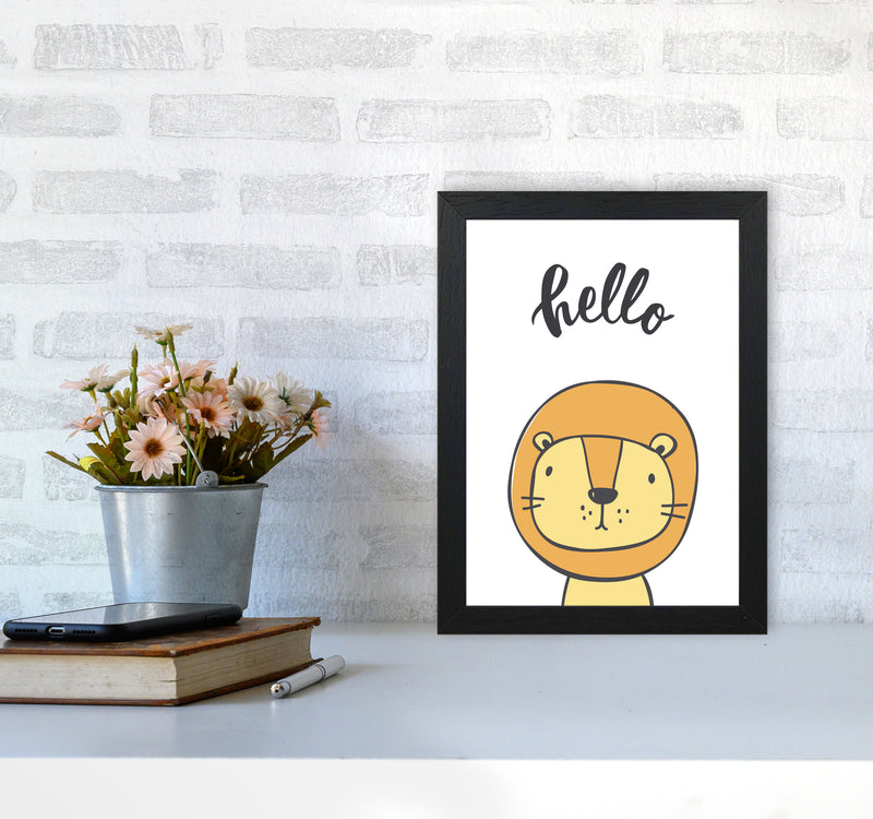 Hello Lion Modern Print Animal Art Print A4 White Frame