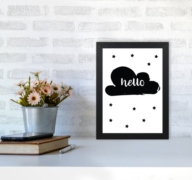 Hello Cloud Black Framed Nursey Wall Art Print A4 White Frame