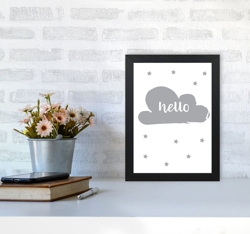Hello Cloud Grey Framed Nursey Wall Art Print A4 White Frame
