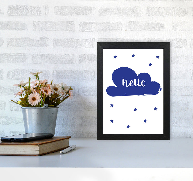 Hello Cloud Navy Framed Nursey Wall Art Print A4 White Frame