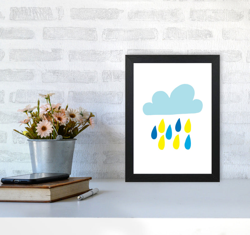Blue Rain Cloud Modern Print A4 White Frame