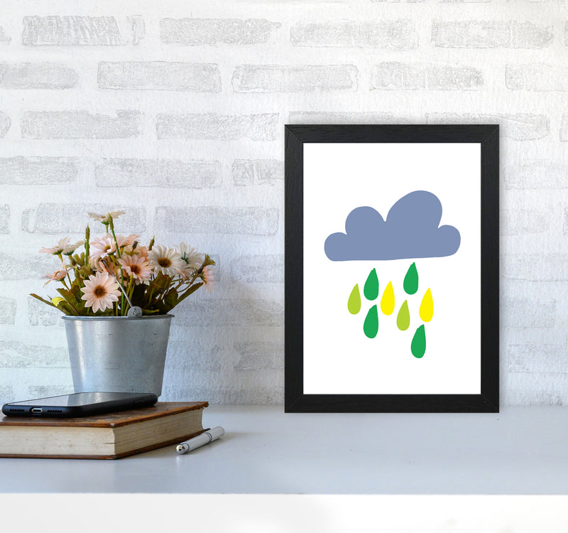 Dark Blue Rain Cloud Modern Print A4 White Frame