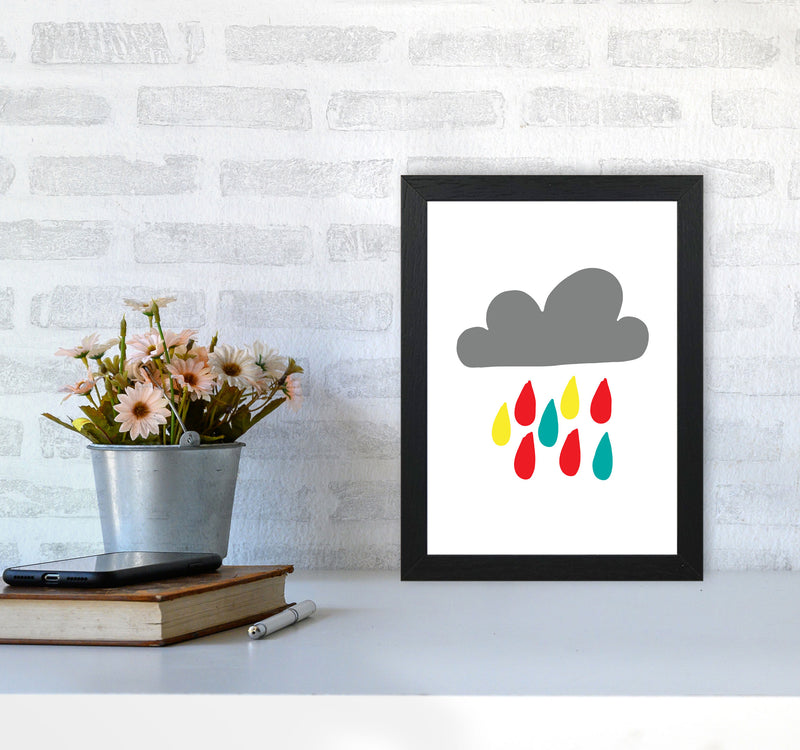 Grey Rain Cloud Framed Nursey Wall Art Print A4 White Frame