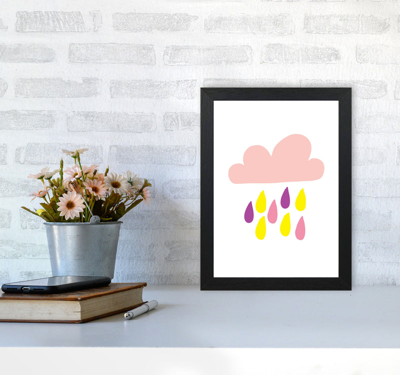 Pink Rain Cloud Framed Nursey Wall Art Print A4 White Frame