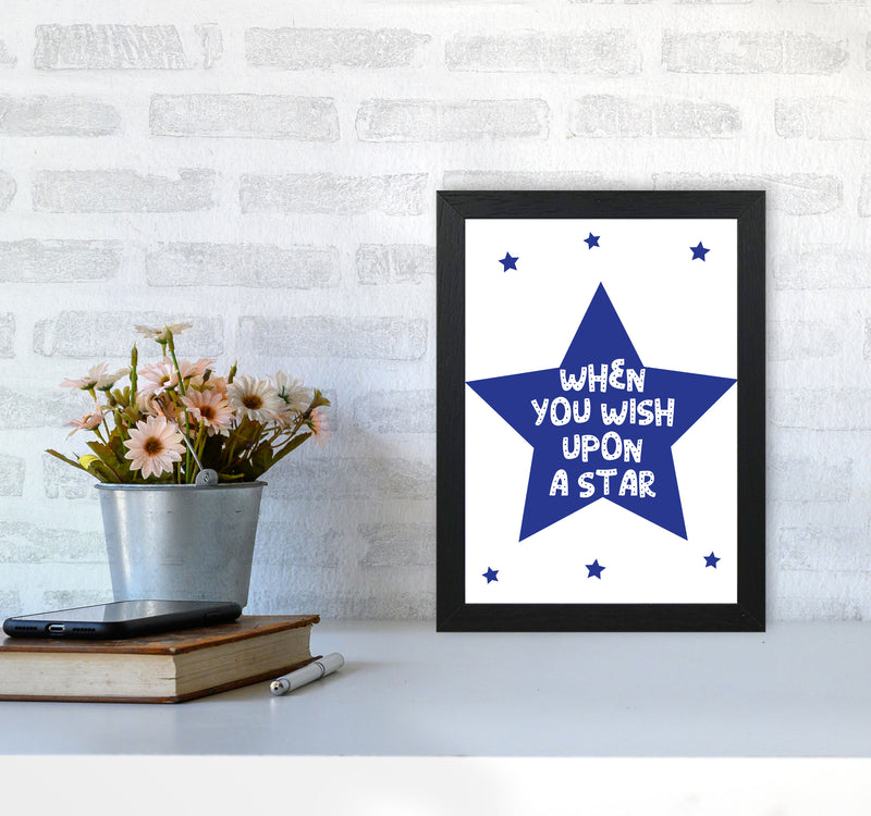 Wish Upon A Star Navy Framed Nursey Wall Art Print A4 White Frame