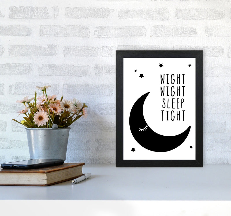 Night Night Moon Black Framed Nursey Wall Art Print A4 White Frame