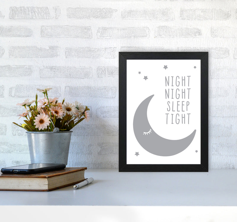 Night Night Moon Grey Framed Nursey Wall Art Print A4 White Frame
