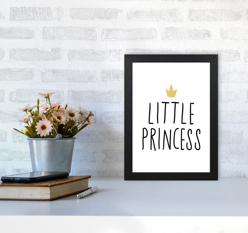 Little Princess Black And Gold Framed Nursey Wall Art Print A4 White Frame