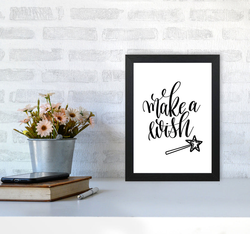 Make A Wish Black Framed Typography Wall Art Print A4 White Frame