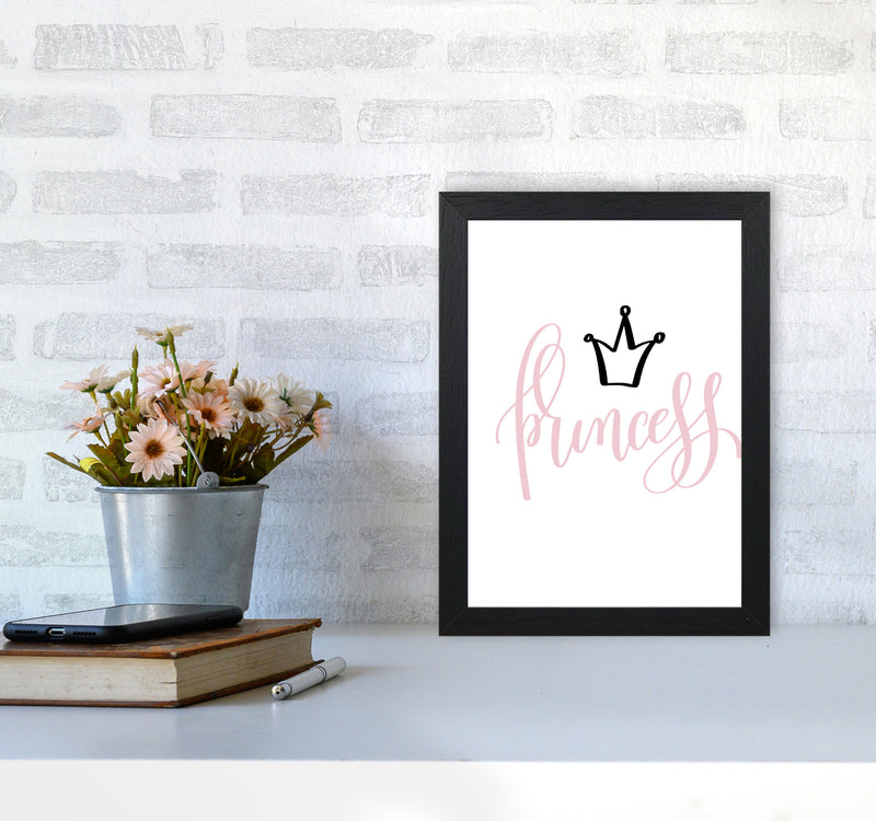 Princess Pink And Black Framed Nursey Wall Art Print A4 White Frame