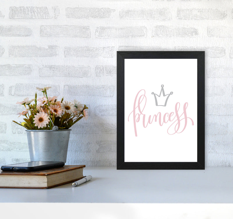 Princess Pink And Grey Framed Nursey Wall Art Print A4 White Frame