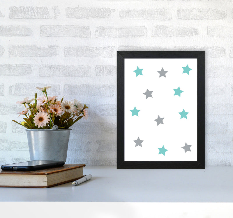 Mint And Grey Stars Framed Nursey Wall Art Print A4 White Frame