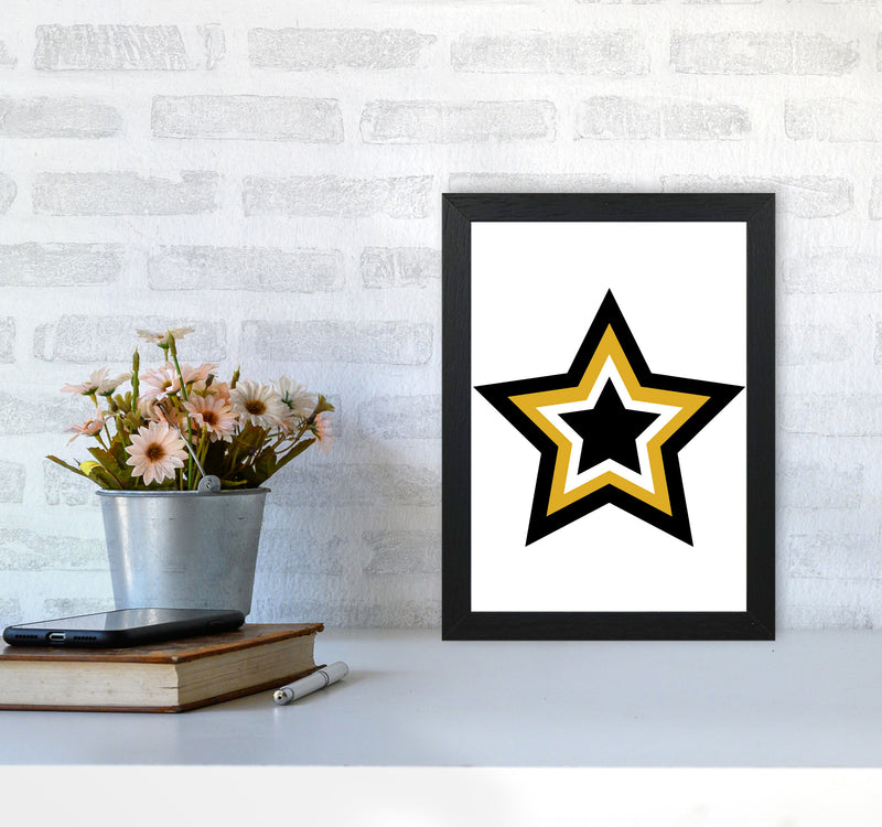 Mustard And Black Layered Star Modern Print A4 White Frame