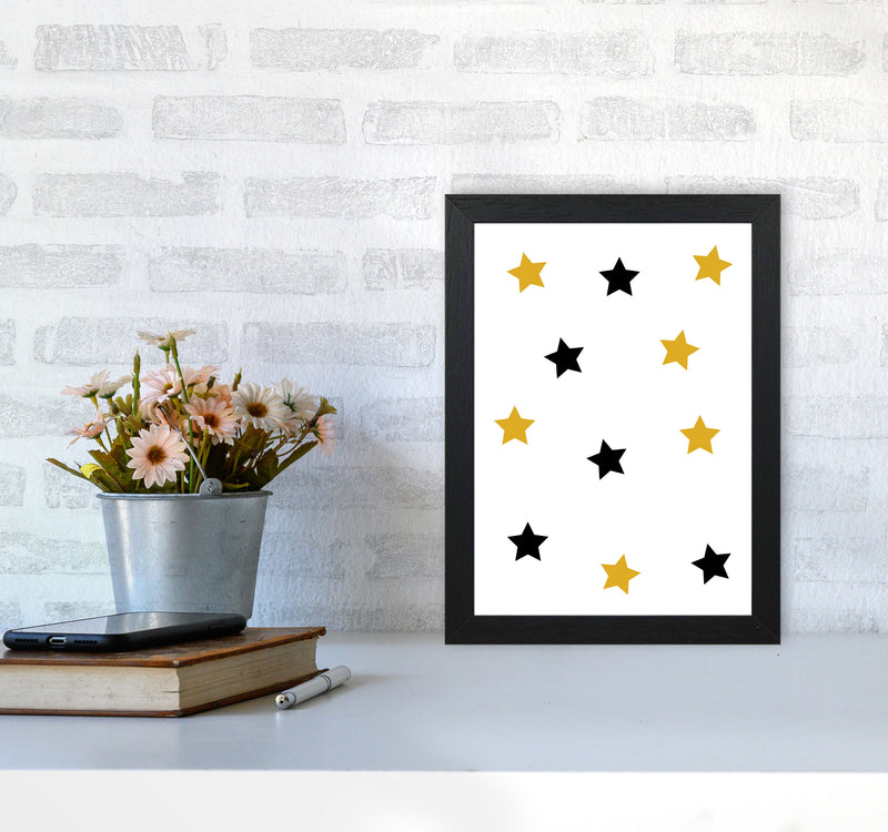 Mustard And Black Stars Modern Print A4 White Frame