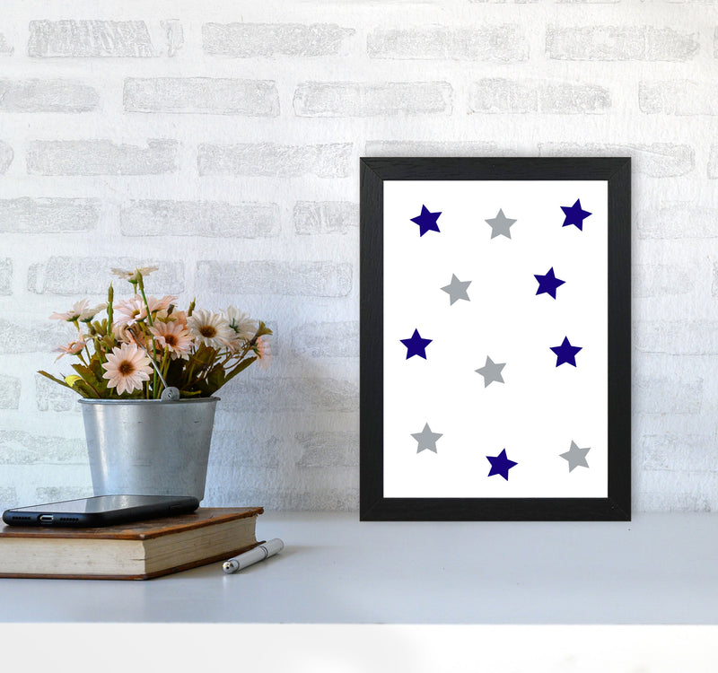 Navy And Grey Stars Modern Print A4 White Frame