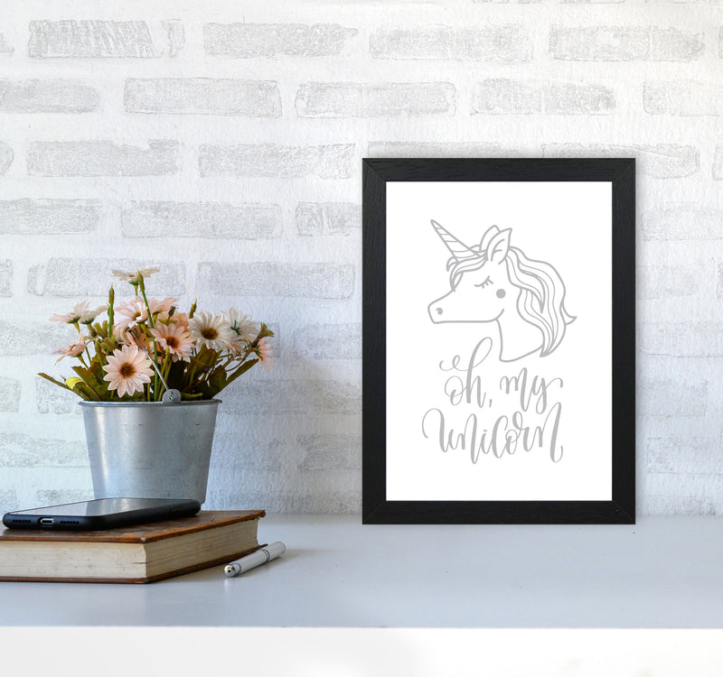 Oh My Unicorn Grey Framed Nursey Wall Art Print A4 White Frame