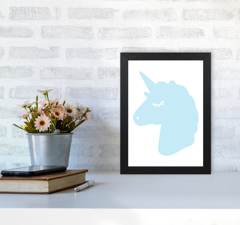 Blue Unicorn Head Modern Print Animal Art Print A4 White Frame
