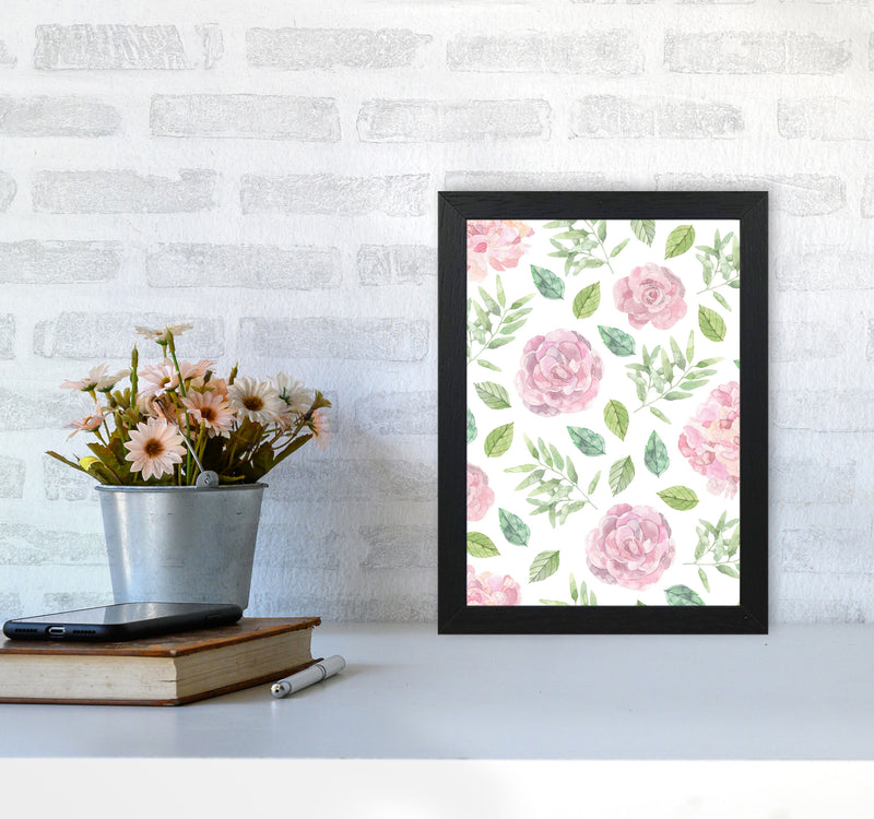 Pink Floral Repeat Pattern Modern Print, Framed Botanical & Nature Art Print A4 White Frame