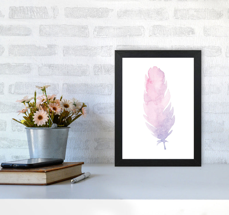 Pink Watercolour Feather Modern Print A4 White Frame