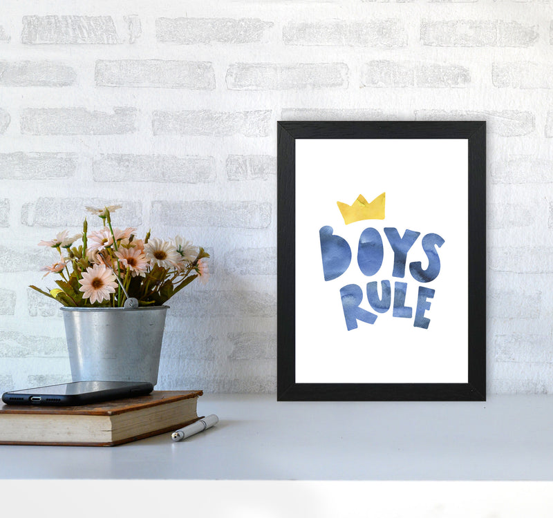 Boys Rule Watercolour Framed Nursey Wall Art Print A4 White Frame