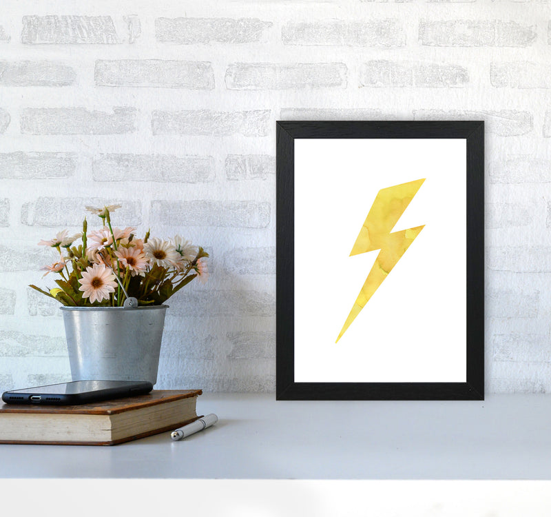 Yellow Thunderbolt Watercolour Modern Print A4 White Frame