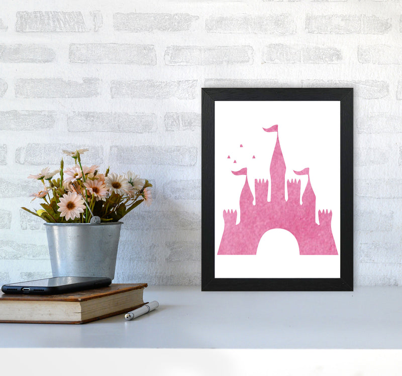 Pink Castle Watercolour Modern Print A4 White Frame