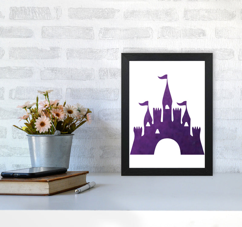 Purple Castle Watercolour Modern Print A4 White Frame