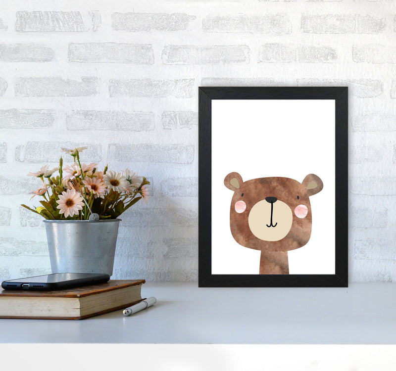 Scandi Brown Bear Watercolour Framed Nursey Wall Art Print A4 White Frame