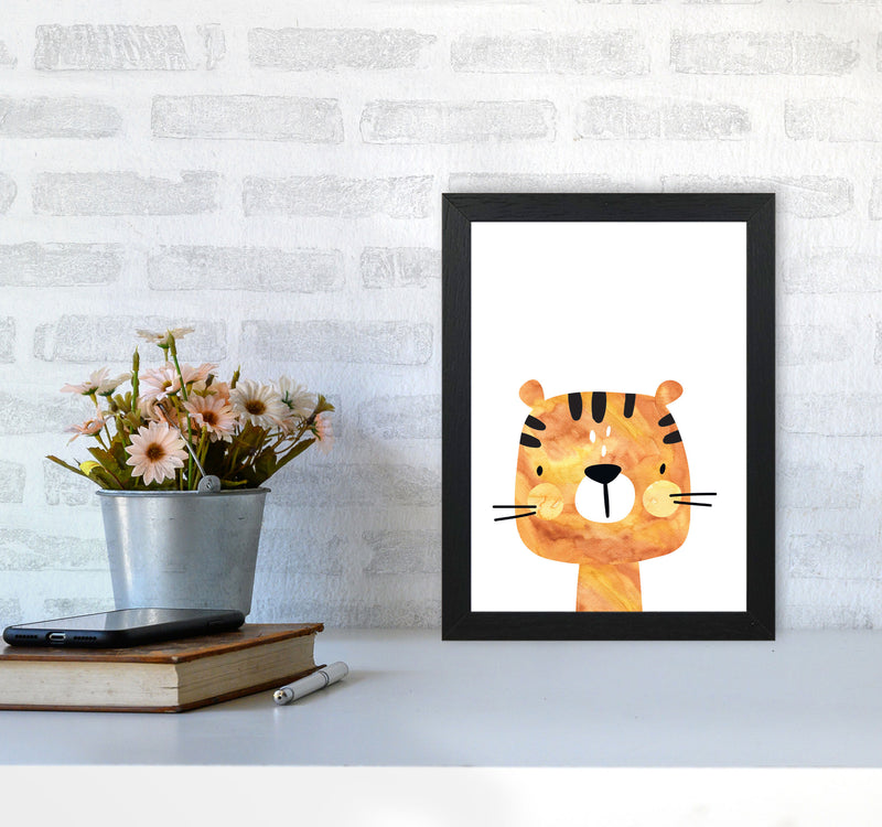 Scandi Tiger Watercolour Framed Nursey Wall Art Print A4 White Frame